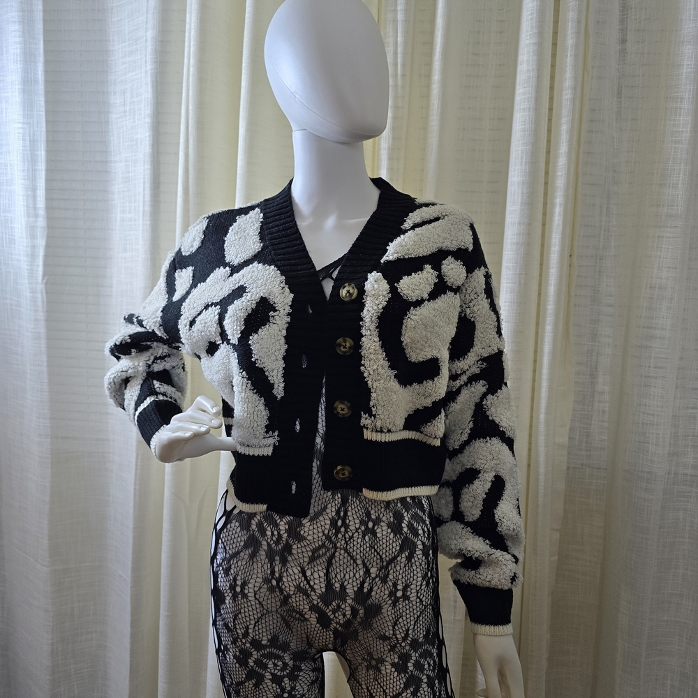 Black and White Women's Cardigan Sweater